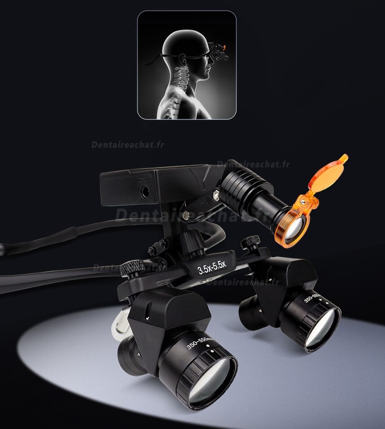 Ergo loupes dentiste WJ YWJ-MG11 3.0X-5.0X (grossissement réglable) avec lampe frontale dentaire
